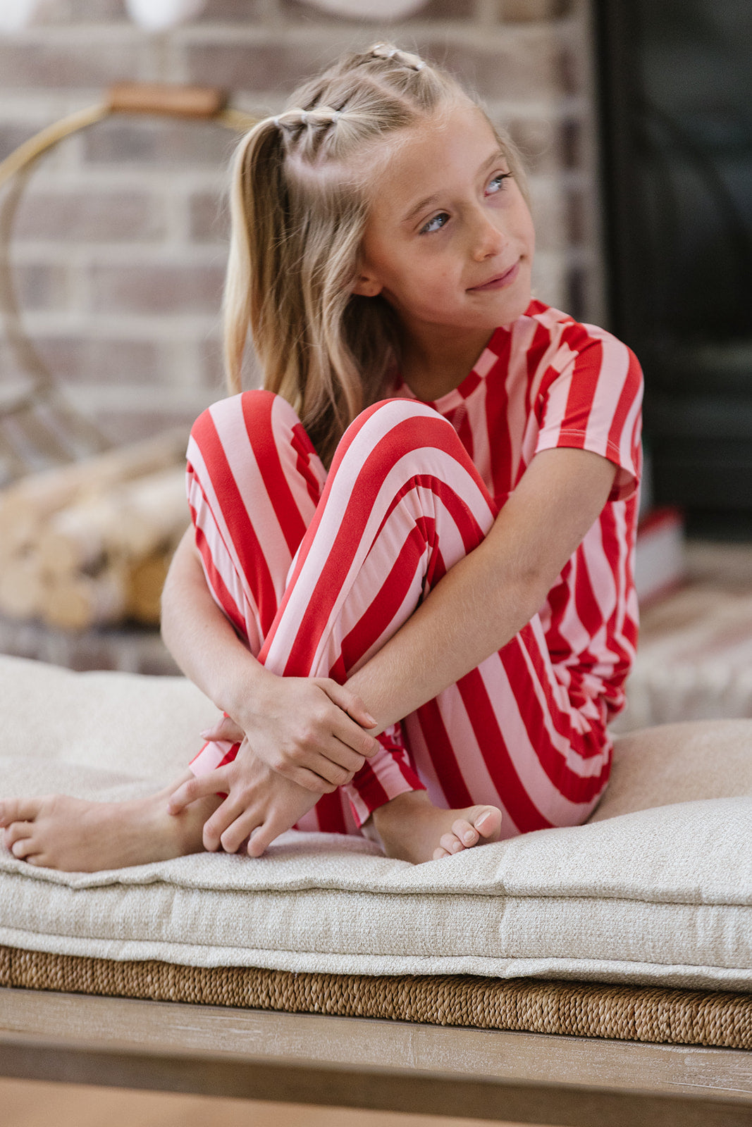 LITTLE LATES MODAL LOUNGE SET| Pink & Red Candy Cane Stripe