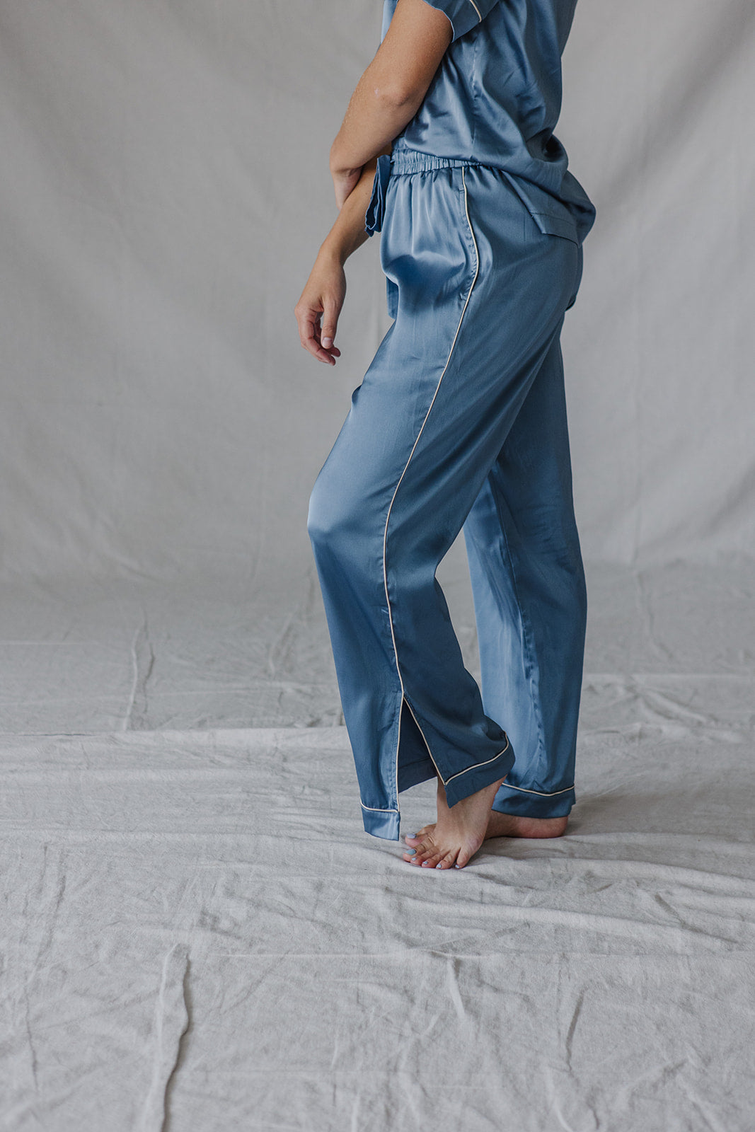 Satin Pajama Set | Blue Short Sleeve