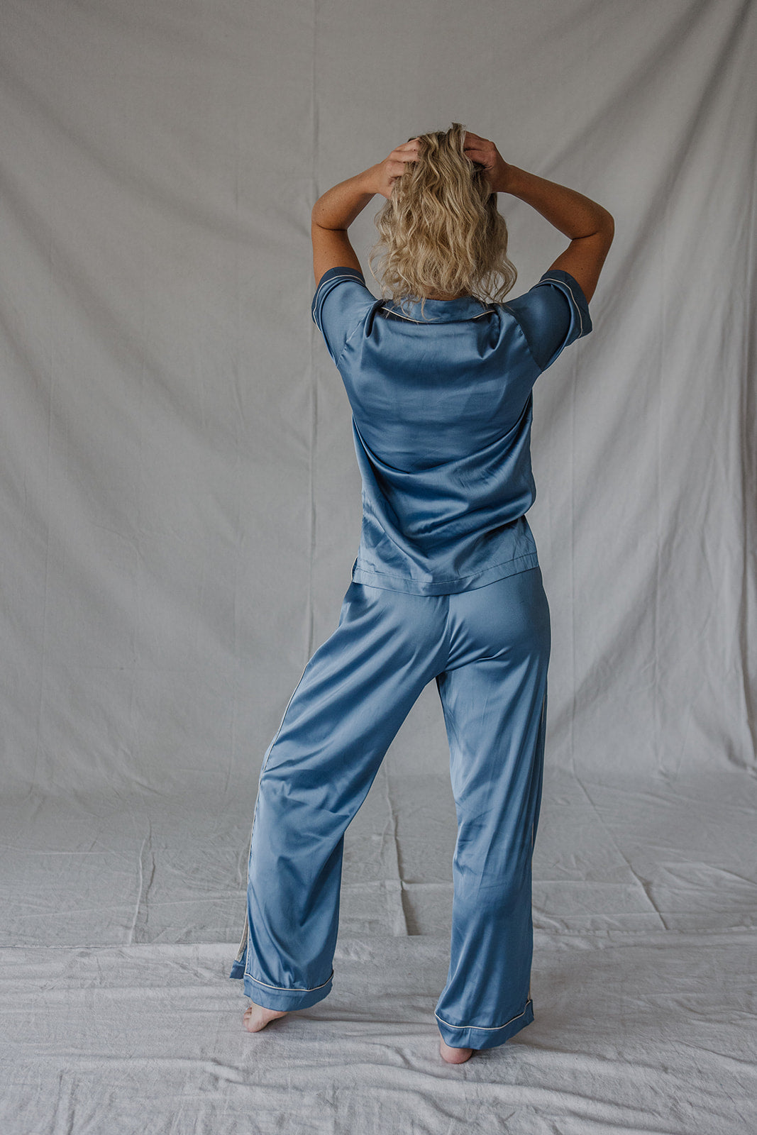 Satin Pajama Set | Blue Short Sleeve