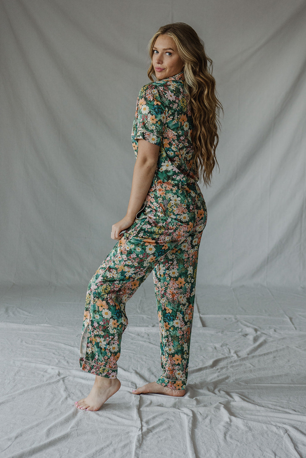 Satin Pajama Set | Fall Floral Short Sleeve