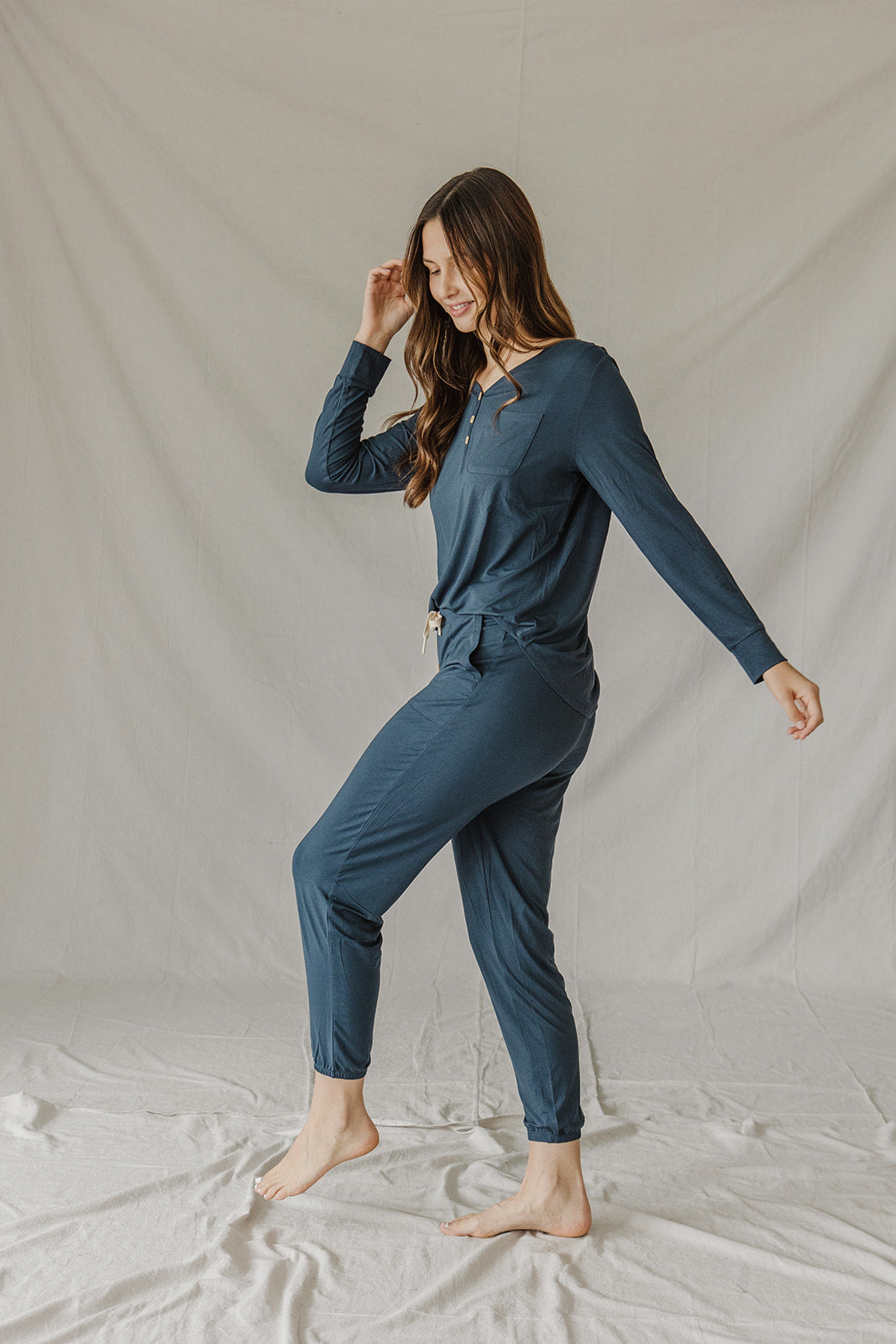 HENLEY PANTS SET LONG SLEEVE | Blueberry