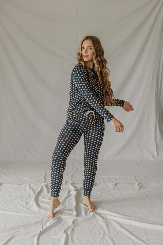 JAM PANTS SET | Midnight & Tan Dot Long Sleeve