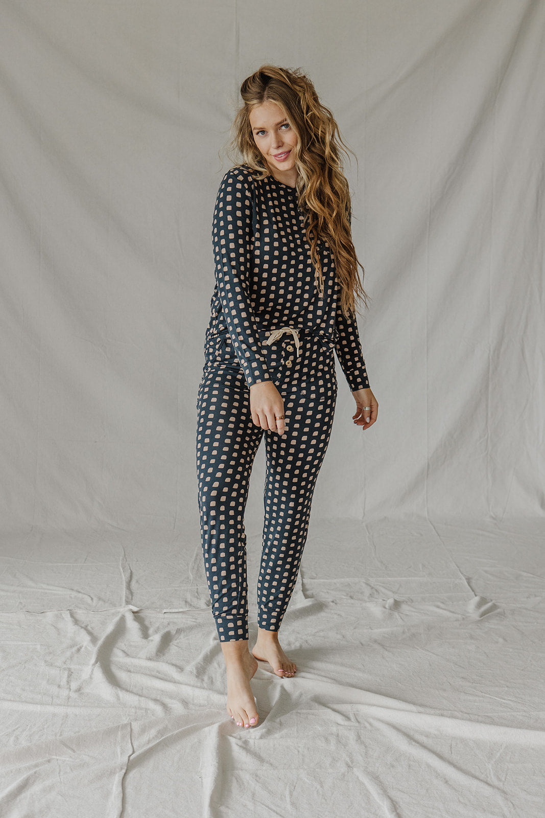 JAM PANTS SET | Midnight & Tan Dot Long Sleeve