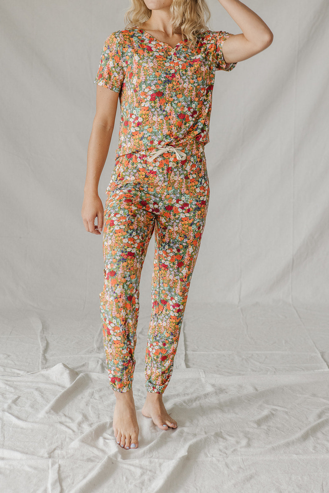 HENLEY PANTS SET SHORT SLEEVE | Disty Watercolor Floral