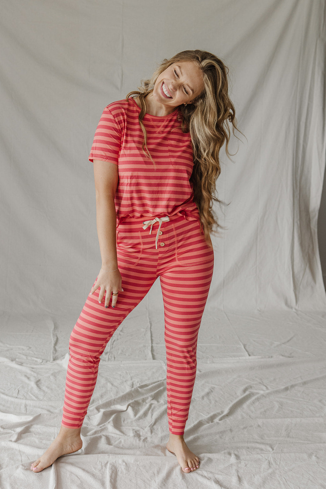 JAM PANTS SET| Coral & Winter Berry Stripe