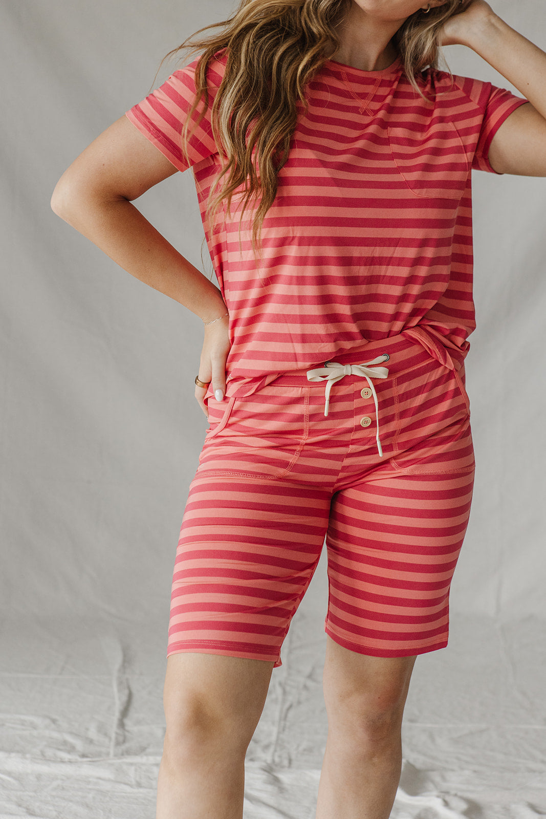 JAM SHORTS SET | Coral & Winterberry Stripe