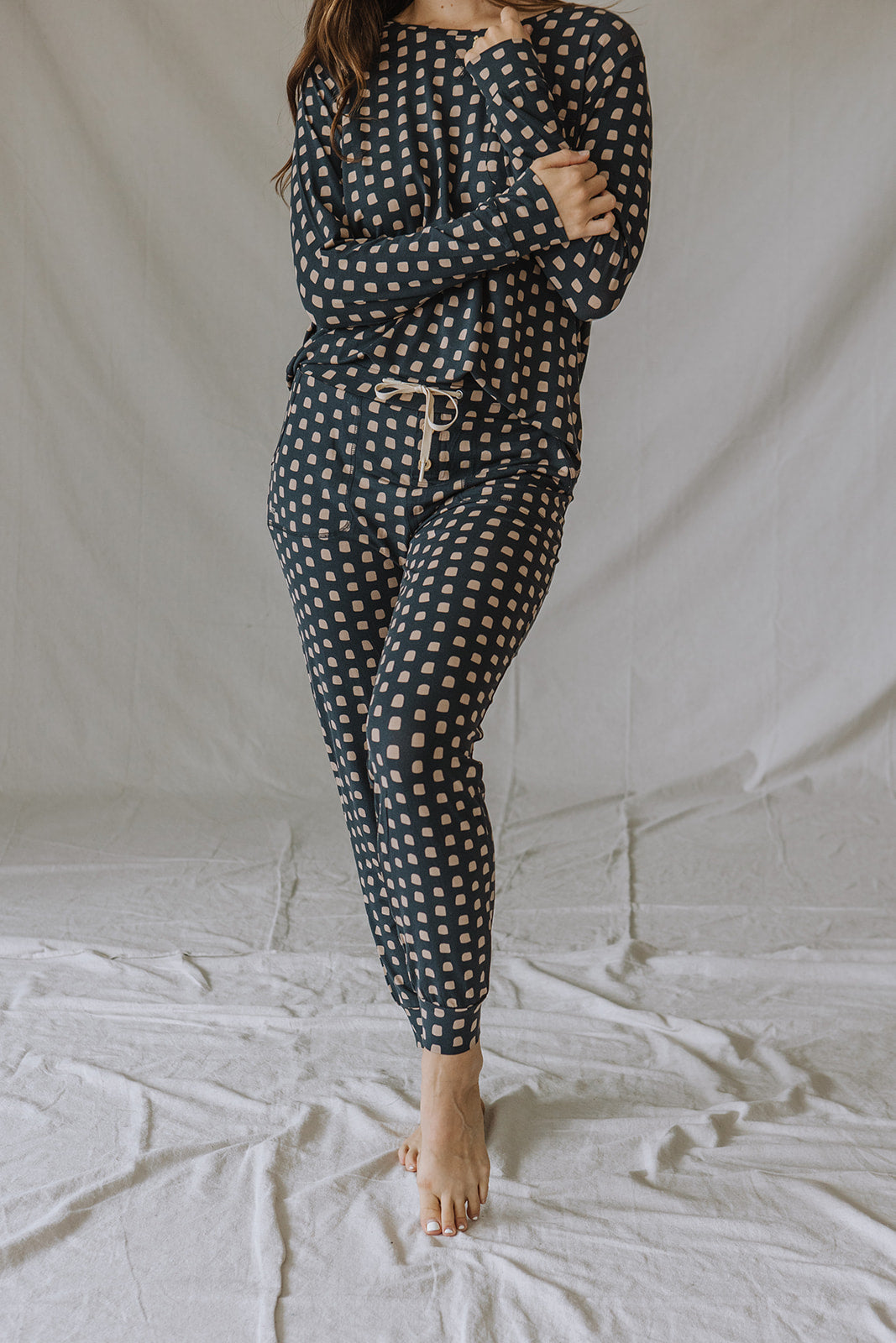 JAM PANTS SET | Midnight & Tan Dot Long Sleeve