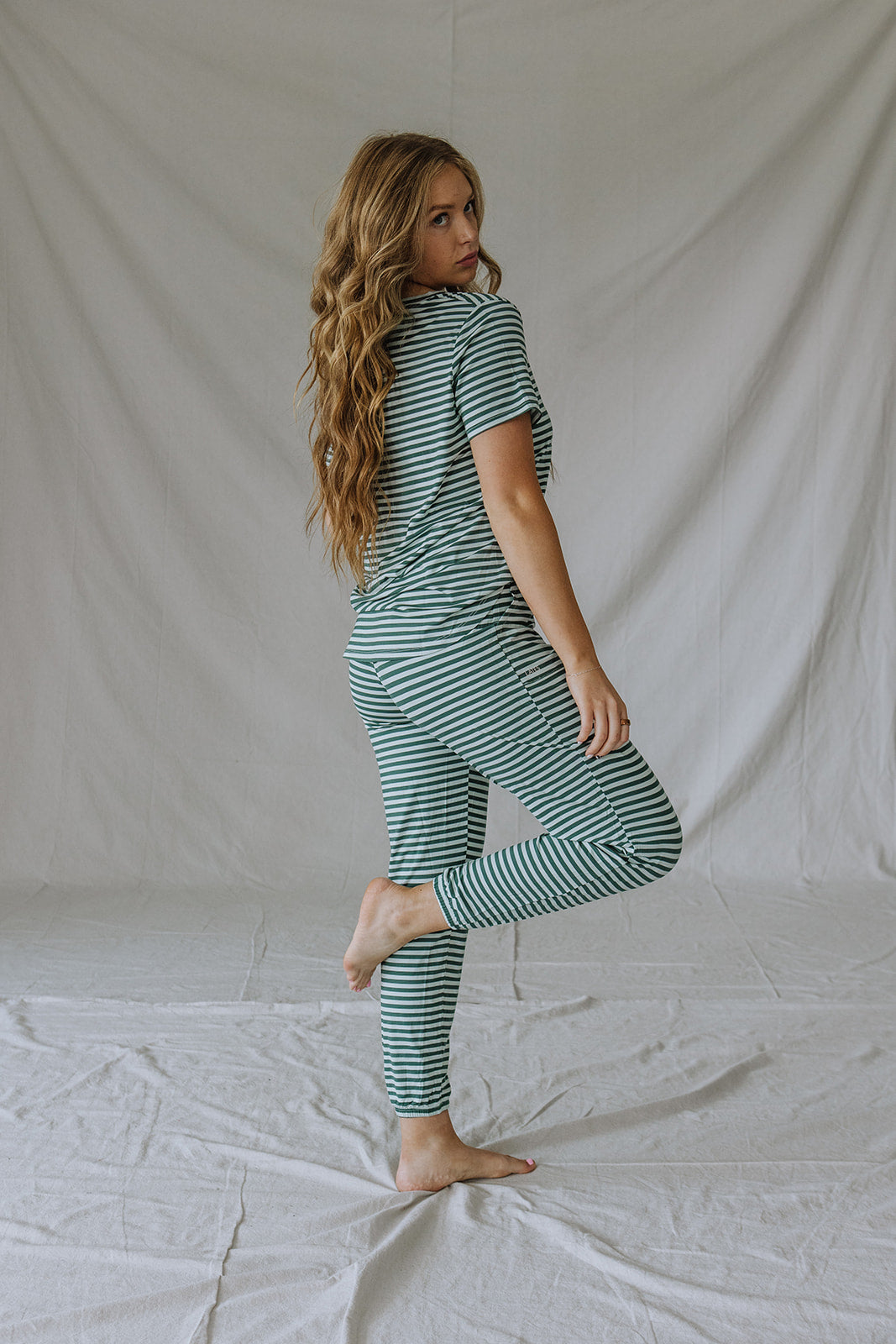 HENLEY PANTS SET SHORT SLEEVE | Cooling Oasis & Bistro Green Stripe