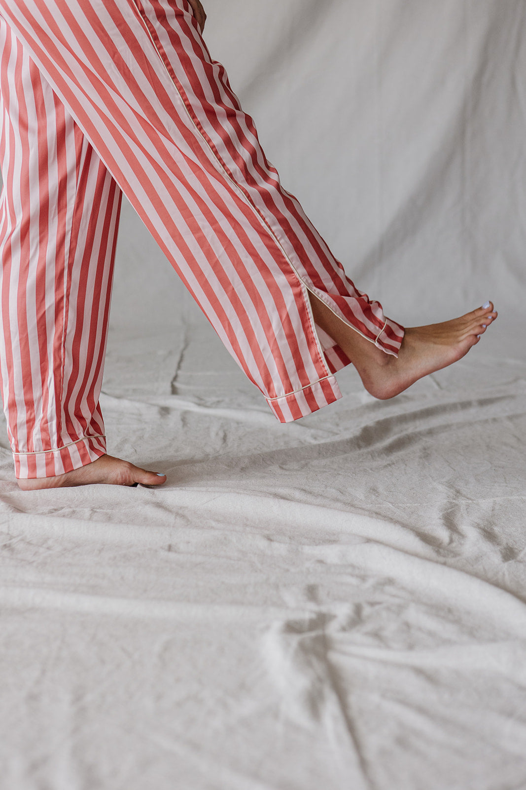 Satin Pajama Set | Pink Stripe Short Sleeve