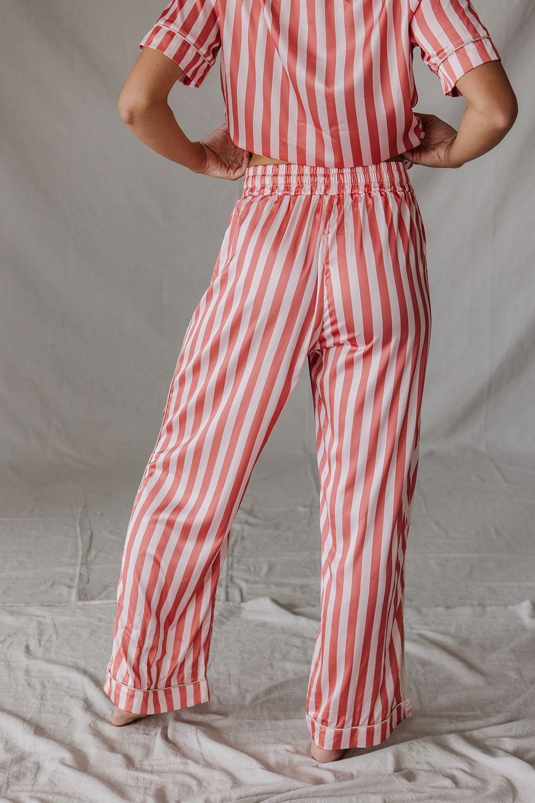 Satin Pajama Set | Pink Stripe Short Sleeve