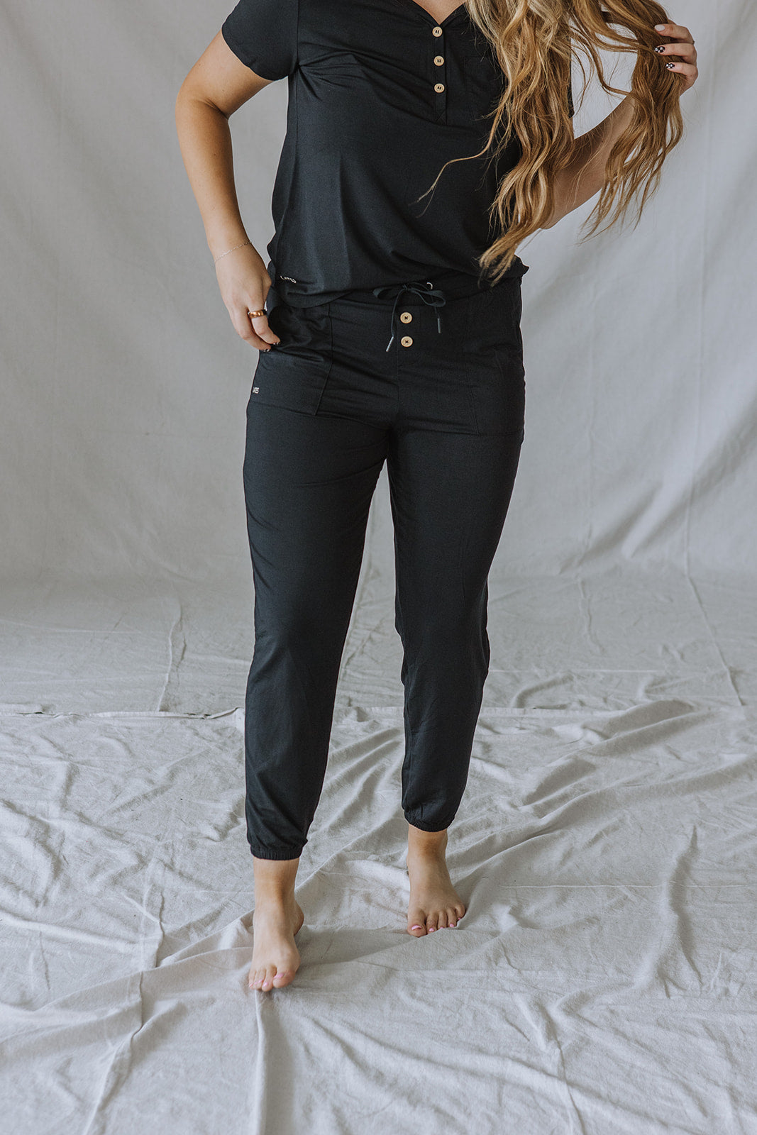 HENLEY PANTS SET SHORT SLEEVE | Black