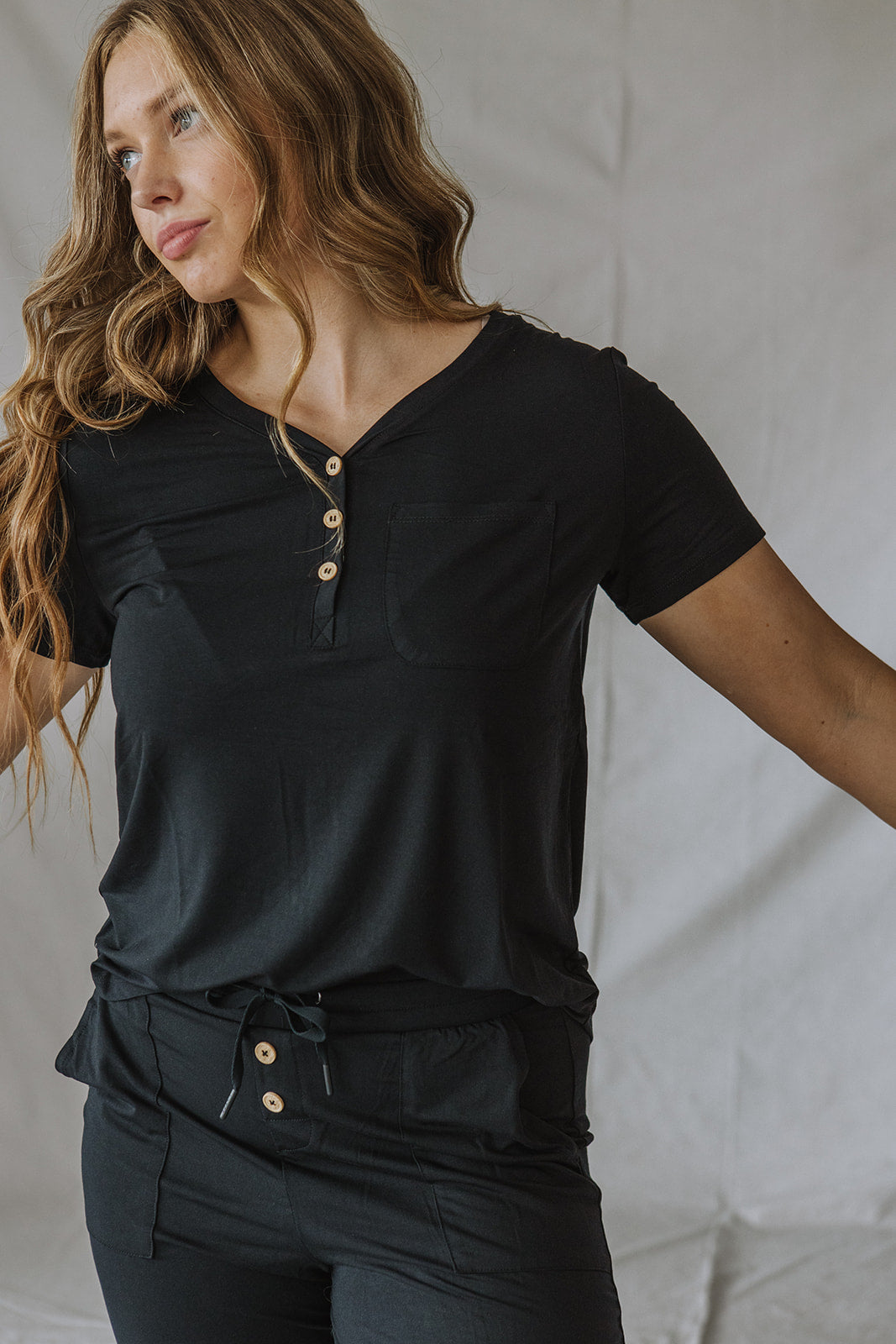 HENLEY PANTS SET SHORT SLEEVE | Black