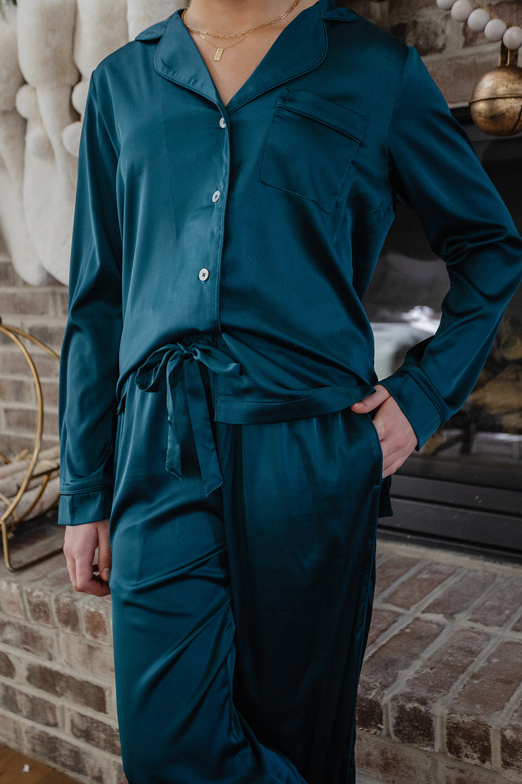 Satin Pajama Set | Jewel Green Long Sleeve **FINAL SALE