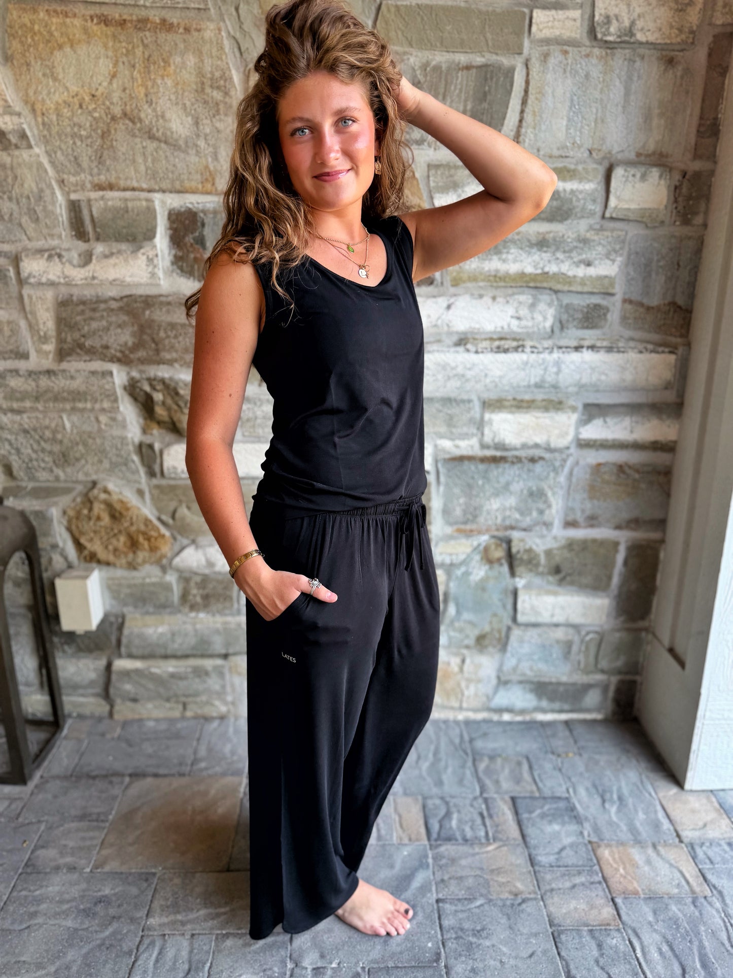 SCOOP NECK TANK PANT SET MODAL| Black