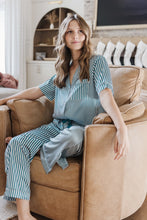 Satin Pajama Set | Mismatch Green Stripe Short Sleeve