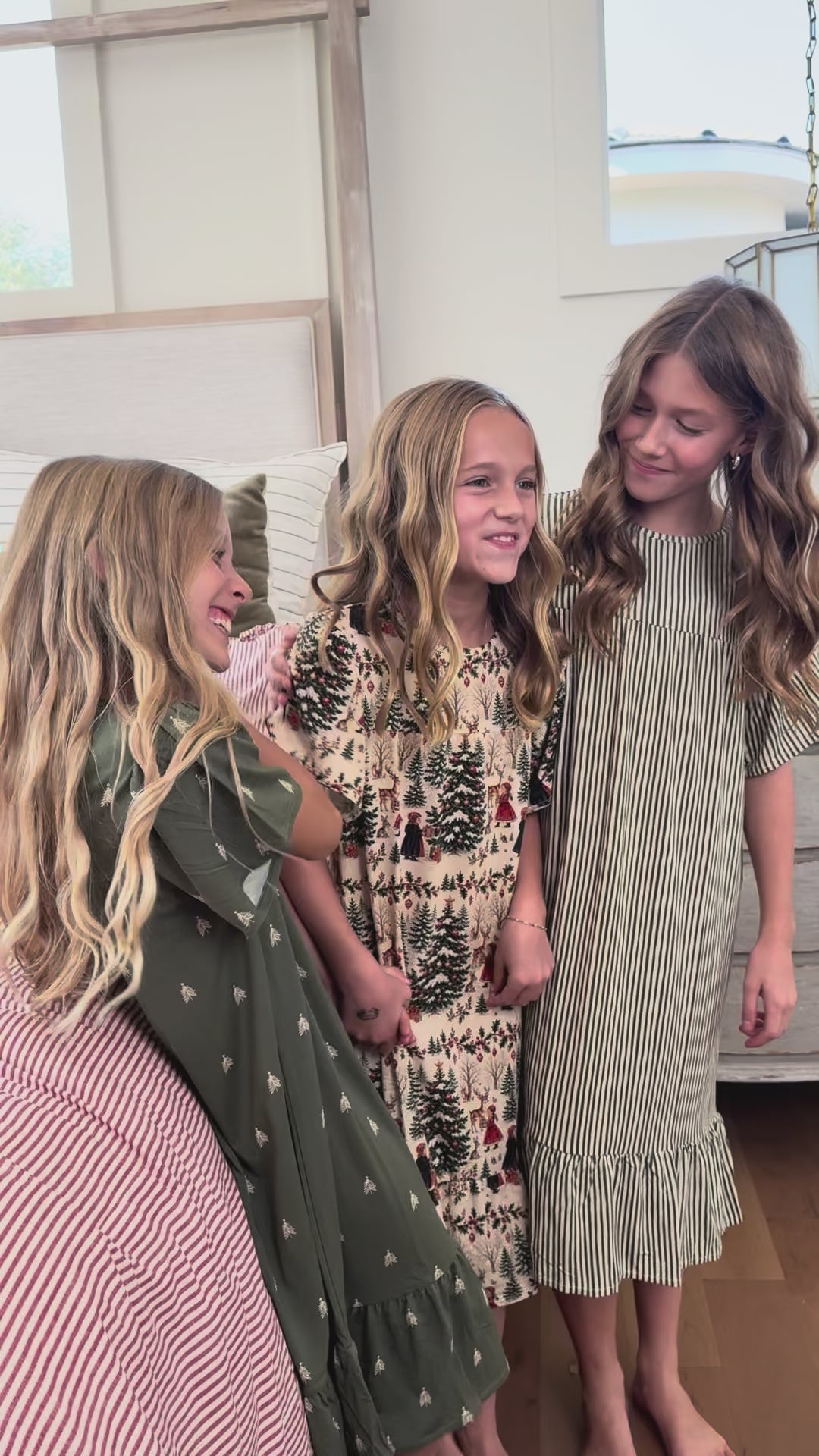 Little Lates Dress | Green & Cream Vertical Stripe