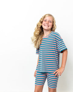 LITTLE LATES Ribbed Shorts Set | Pink/Blue