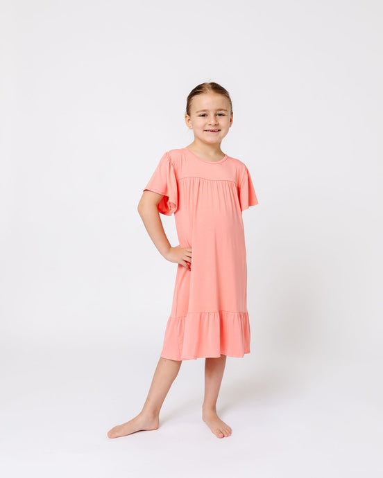 LITTLE LATES DRESS | Peach Coral